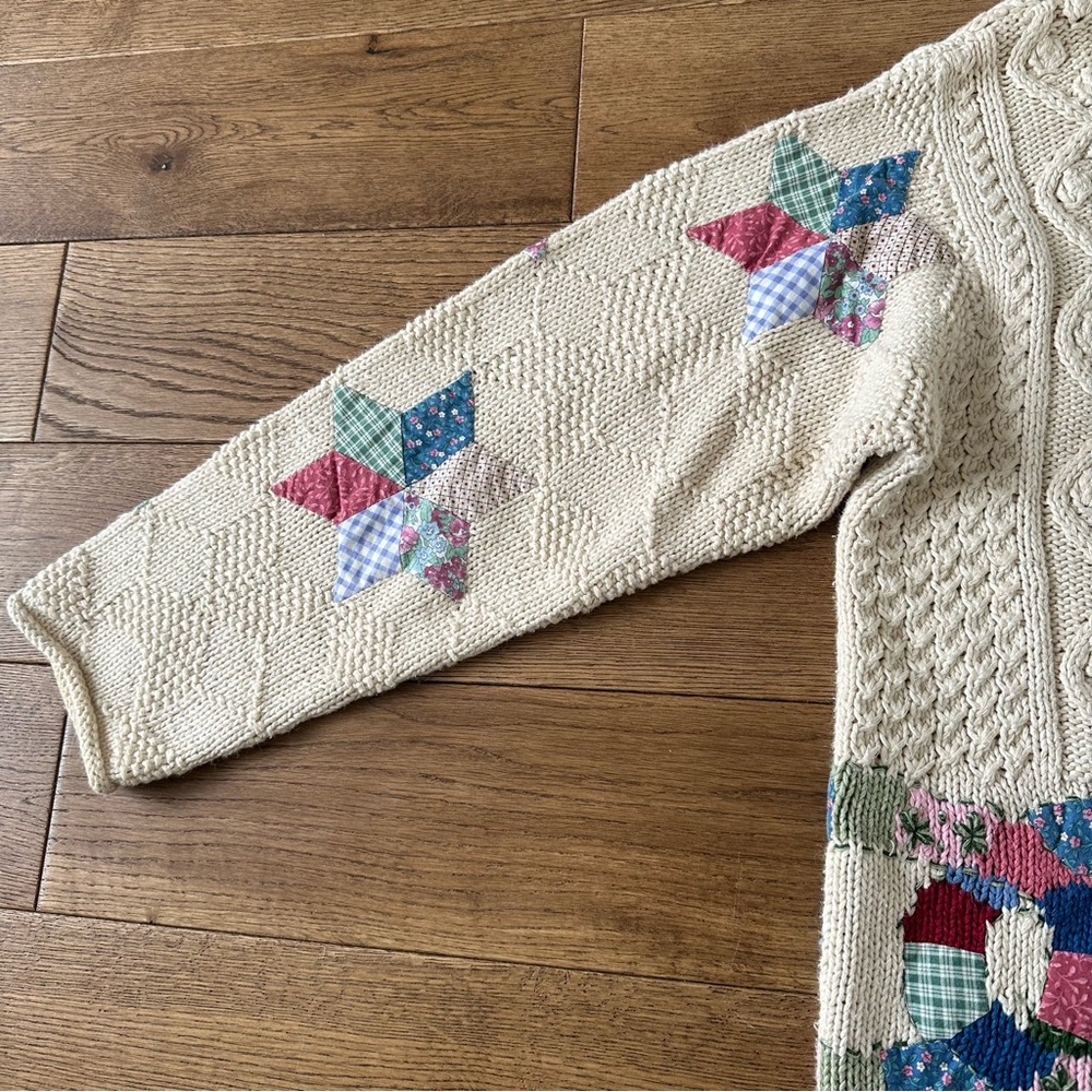 RARE Vintage Patchwork Knit Cardigan Sweater L - Picture 5 of 11